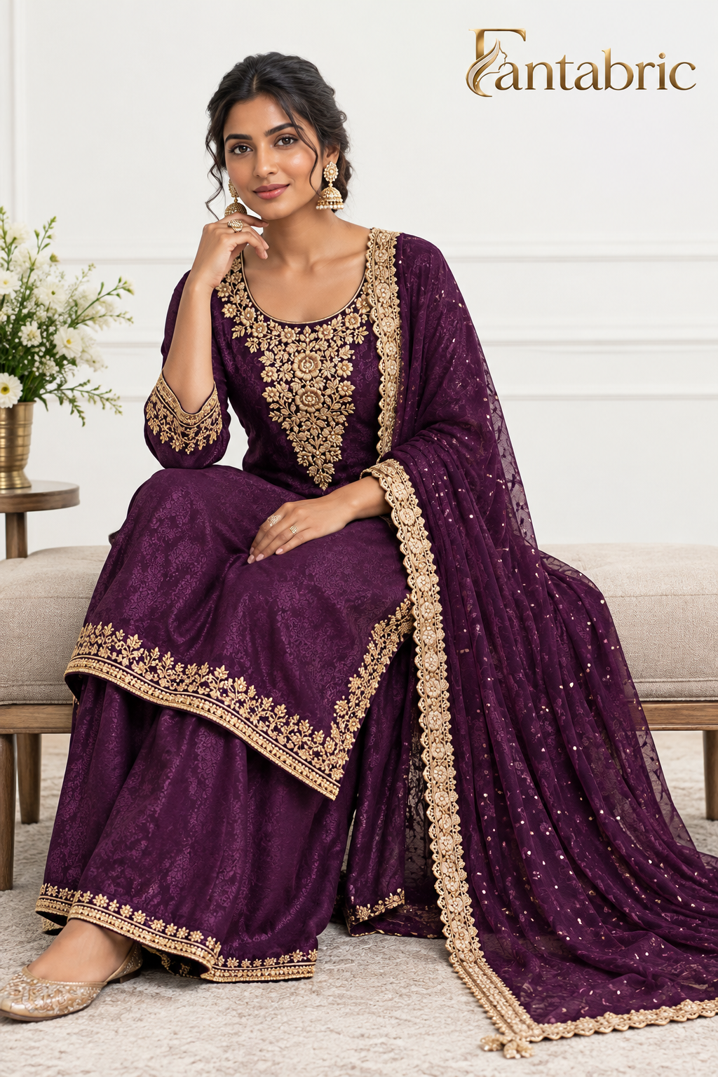 Royal Plum Purple Embroidered Suit Set