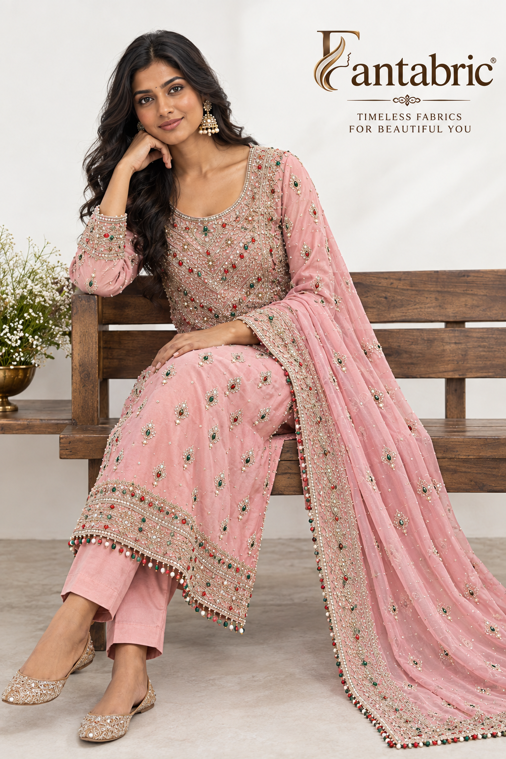 Elegant Pastel Pink Embroidered Salwar Suit Set
