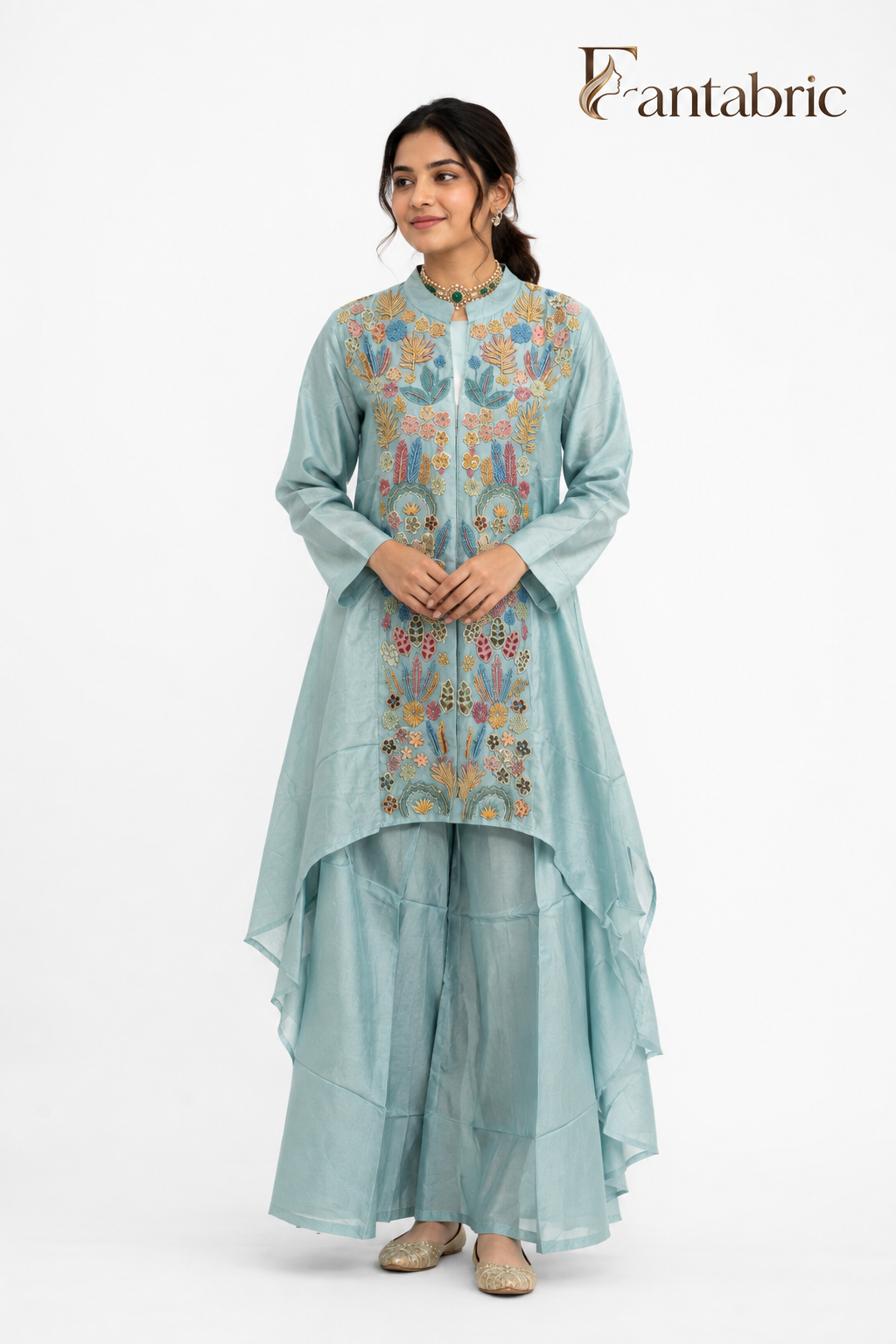 Azure Bloom Embroidered Suit