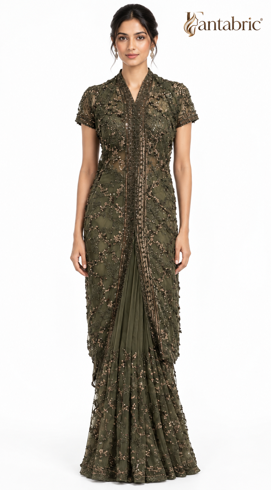 Olive Luxe Embroidered Ethnic Gown