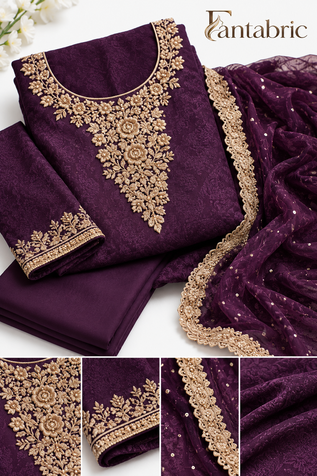 Royal Plum Purple Embroidered Suit Set