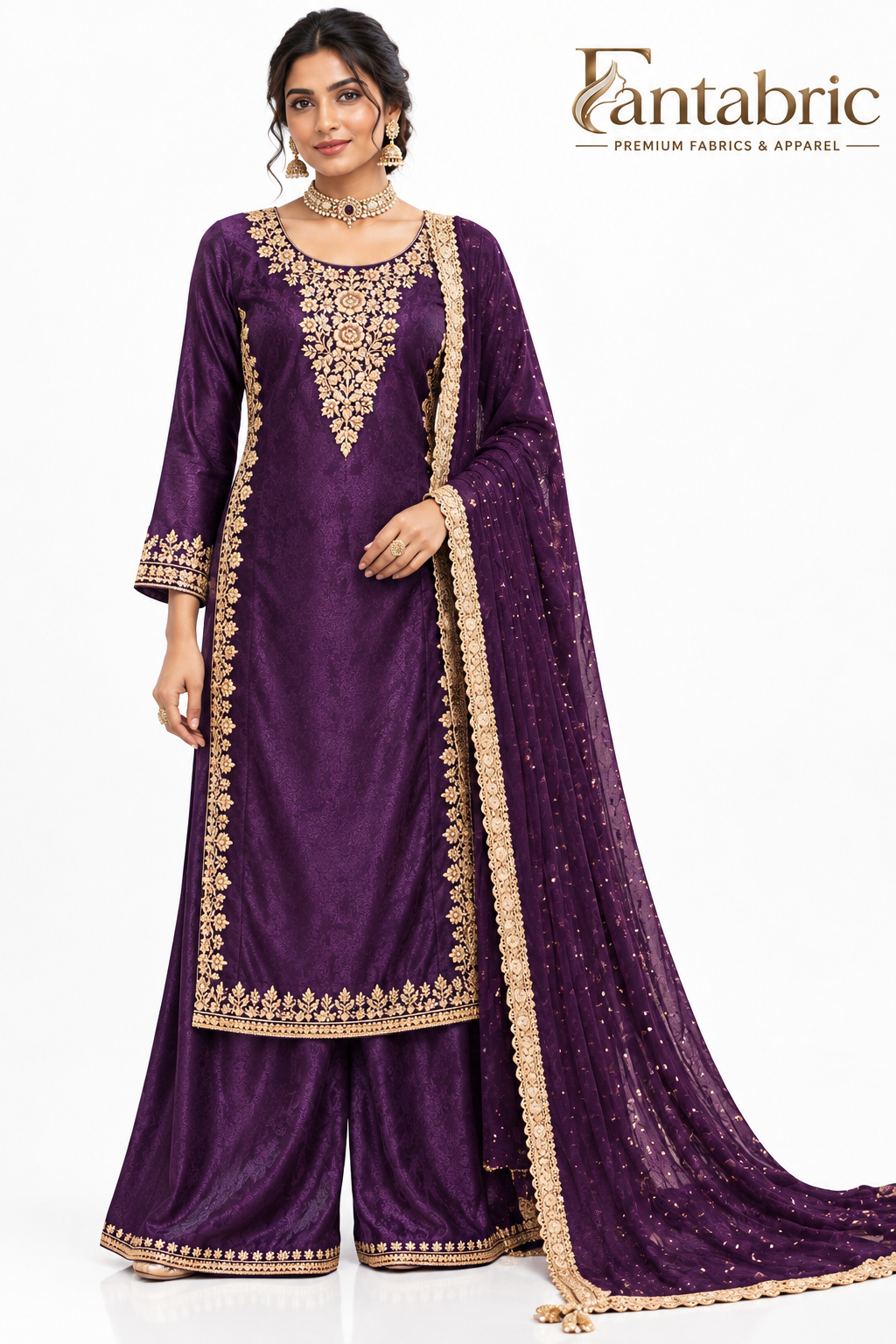 Royal Plum Purple Embroidered Suit Set