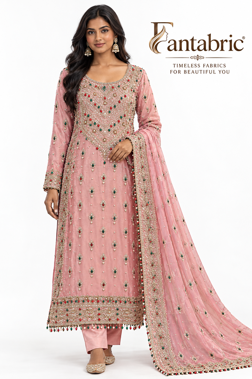 Elegant Pastel Pink Embroidered Salwar Suit Set