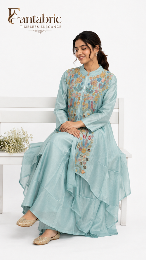 Azure Bloom Embroidered Suit