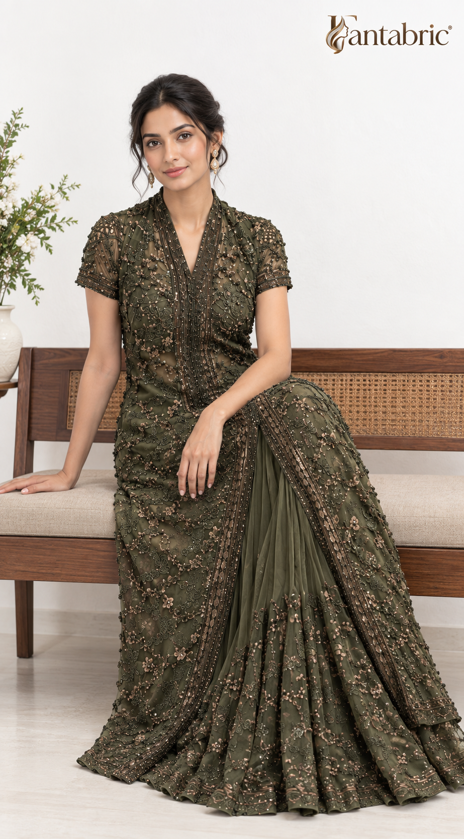 Olive Luxe Embroidered Ethnic Gown